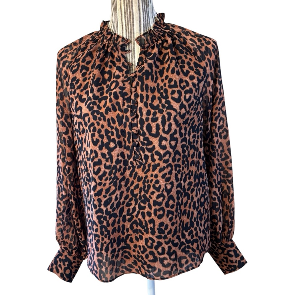 NWT Generation Love Noa Blouse XS Brown Speckled Leopard Print Long Sleeves